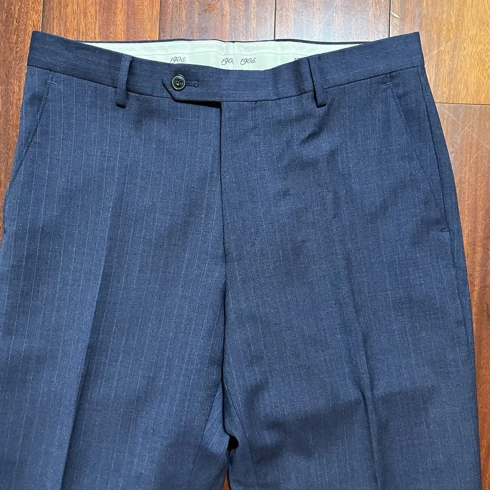 Jos A Bank 38R / 32W Navy Blue Striped 100% Wool Gordon Mens Jacket Pants Suit